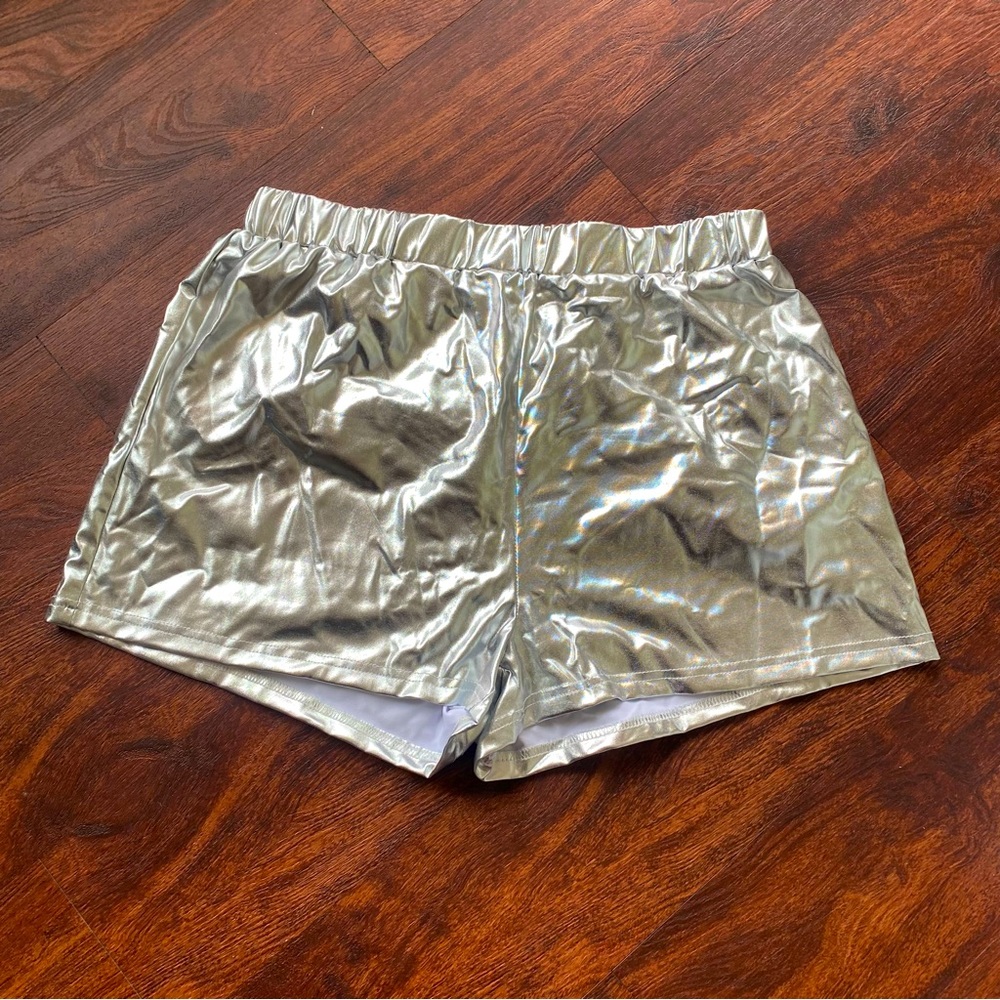 metallic silver shorts XL
